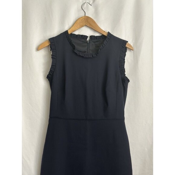 J. Crew Navy Wool Blend Dress Ruffle Trim Sz 4 - Picture 2 of 10